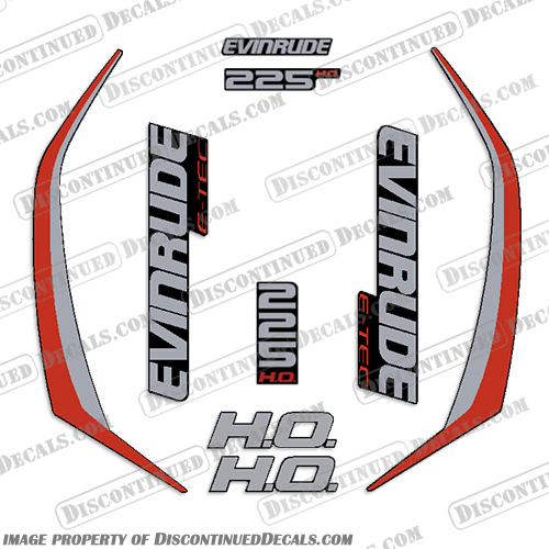 Evinrude 225hp High Output G2 E-Tec Decal Kit (Red) - 2014-2019 evinrude, decals, 225, hp, e-tec, 2015, g2, outboard, cowl stickers, red, stickers, kit, 2014, 2016, black, silver, boat, engine, 2015, 225hp, high output,