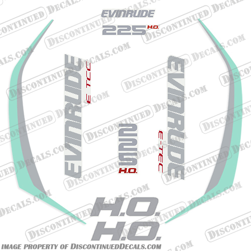 Evinrude 225hp High Output G2 E-Tec Decal Kit (SeaFoam Green) - 2015+ evinrude, decals, 225, hp, 225hp, e-tec, 2015, g2, outboard, cowl stickers, red, stickers, kit, 2014, 2015, 2016, 2017, 2018, 2019, 2015+, Seafoam, green, Sea, Foam,