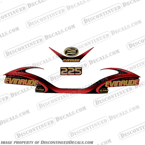 Evinrude 225hp V6 Ficht Ram Decal Kit - RED - 2001 evinrude, 225, ficht, ram, injection, decal, kit, decals, stickers, logos, outboard, motor, boat, engine, cover, 2001, 1990s, 2000s, V6, v6, red,