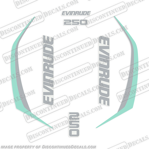 Evinrude 250hp  G2 E-Tec Decal Kit (SeaFoam Green) - 2015+ evinrude, decals, 250, hp, e-tec, 2015, g2, outboard, cowl stickers, aqua