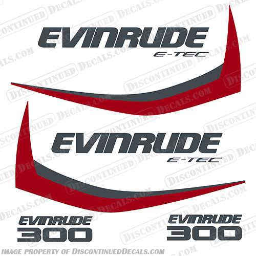 Evinrude 300hp G1 E-Tec Decal Kit (Red) - 2014-2016 evinrude, 300, 300hp, hp, e-tec, etec, 2014, 2015, 2016,  g1, generation, outboard, engine, motor, decal, sticker, kit, set, red, decals, stickers, 