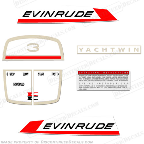 Evinrude 1967 3hp Yachtwin Decal Kit INCR10Aug2021