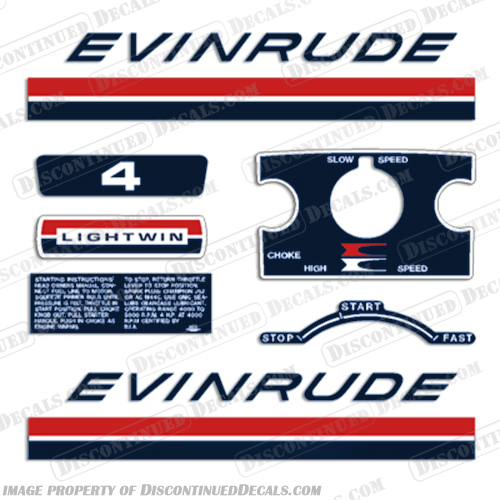 Evinrude 1969 4hp Decal Kit - Lightwin evinrude, 4hp, 4, hp, lightwin, light, win, decal, kit, stickers, set, decals, 1969, outboard, motor, engine, boat, 