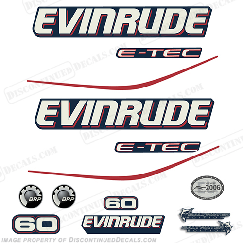 Evinrude 60hp E-Tec Decal Kit - Blue Cowl INCR10Aug2021