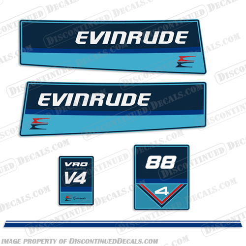 Evinrude 1984 - 1985 88hp VRO V4 Decal Kit evinrude, 4hp, 4, hp, lightwin, light, win, decal, kit, stickers, set, decals, 1969, outboard, motor, engine, boat, 1984, 1985, 88, 88hp, VRO, V4