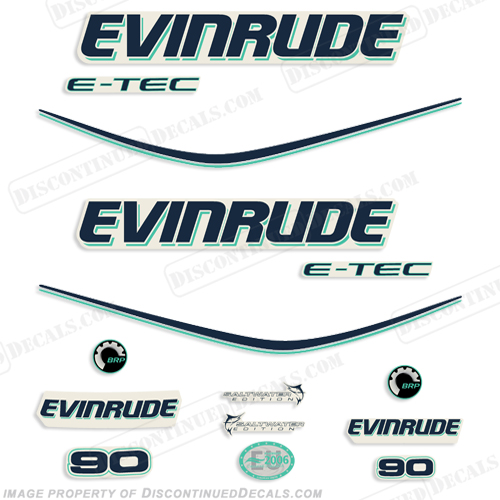 Evinrude 90hp E-Tec Decal Kit - Aqua INCR10Aug2021