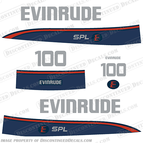 Evinrude 100hp SPL Decal Kit - 1997-1998 evinrude, 100hp, 100 hp, spl, SPL, 1997, 1998, 97, 98, silver, boat, decals, stickers, set, outboard, 