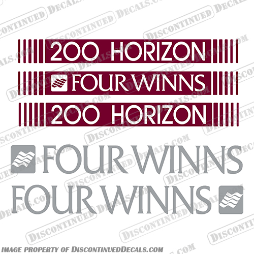 Four Winns 200 Horizon Burgundy White and Silver Boat Decal Package fourwinns, four, winns, horizon, 200, burgundy, white, silver, and, &, boat, decal, decals, package,