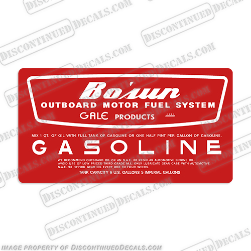  Bosun 6 Gallon Fuel Tank Decal Gas  fuel, tank, decal, bosun, gale, outboard, motor, gasoline, label, sticker, bosun