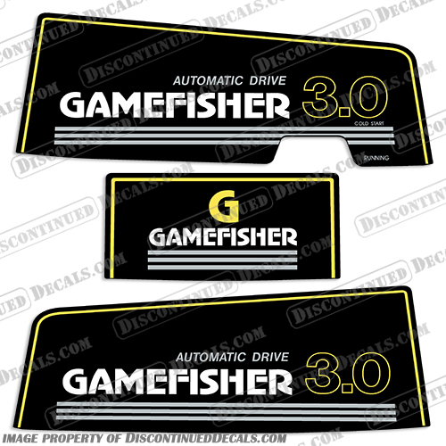 Gamefisher 3.0hp Outboard Decal Kit (1989-1990) 3.0 hp, 89, 90, 3.0, 3, game, fisher, gamefisher, game-fisher, outboard, decals, stickers, kit, 