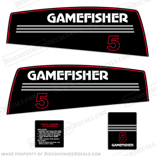 Gamefisher 5hp Outboard Decal Kit (1989-1990) 5 hp, 89, 90, 5, game, fisher, gamefisher, game-fisher, INCR10Aug2021