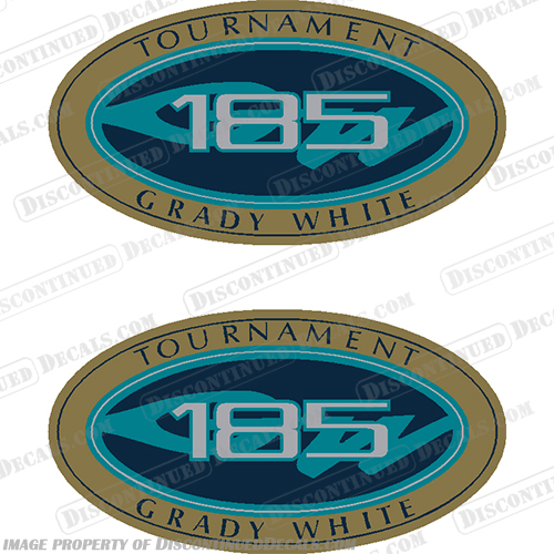 Grady White Tournament 185 Logo Decals (Set of 2) grady, white, 185, tournament, new, colors, decals, stickers, kit, set, of, two, 2, logo, logos