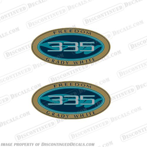 Grady White Freedom 335 Logo Decals (Set of 2) grady, white, 335, tournament, new, colors, decals, stickers, kit, set, of, two, 2, logo, logos, freedom, oval, boat, 