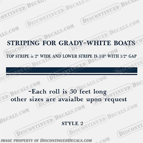 Boat Striping Grady White - Navy Blue Color (2" Top Stripe | 3/8" Lower Stripe) grady, white, gradywhite, striping, custom, 2, 3/8, color, stripes, navy, dark, blue, boat, top stripe, lower stripe, stripe,