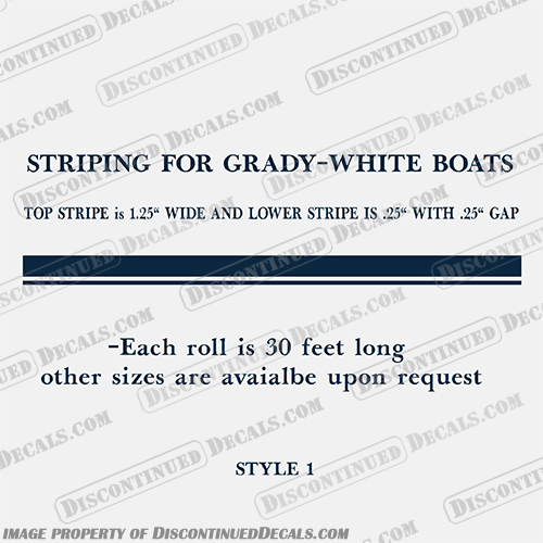 Boat Striping Grady White - Navy Blue Color (1 1/4" Top Stripe | 1/4" Lower Stripe) grady, white, gradywhite, striping, custom, 1, 1/4, 1 1/4, 1.25, color, stripes, navy, dark, blue, boat, top stripe, lower stripe, stripe,