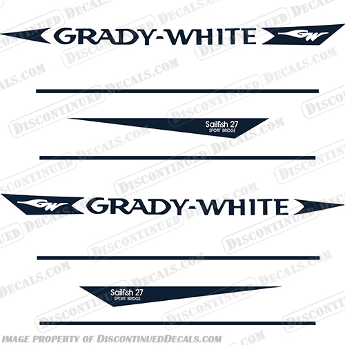 Grady White Sailfish 27 Sport Bridge Decal Kit   grady, white, sailfish, 27, sport, bridge, sportbridge, sail, fish, gradywhite, 1990, 90s, cabin, hull, decal, kit, set