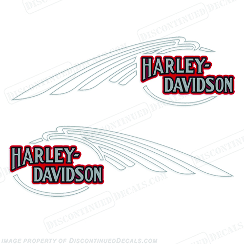 Harley-Davidson FXSTC Softail Decals Silver / Red (Set of 2) - Fuel Tank Harley-Davidson, fxstc, Decals,  silver, (Set of 2), 14471, Harley, Davidson, Harley Davidson, soft, tail, 1995, 1996, 96, softtail, soft-tail, softail, harley-davidson, Fuel, Tank, Decal, 2009, INCR10Aug2021