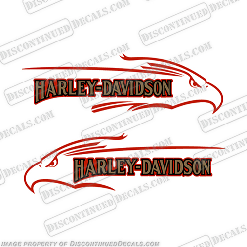 Harley Davidson FXD Eagle Red Gas Tank Decals (Set of 2)  harley, harley davidson, harleydavidson, harley_davidson_fat_boy_fxef_1985 silver, fuel, fsxe, fat, boy, fxd, blue, red, silver, gold, eagle, head, logo, emblem, tank, fuel, decal, sticker, INCR10Aug2021