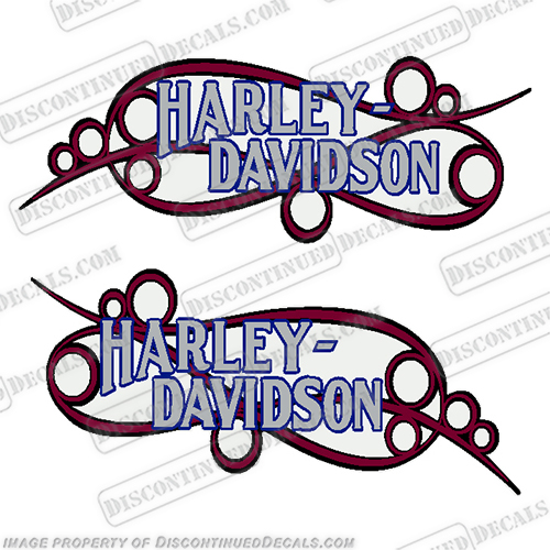 Harley-Davidson Fuel Tank Motorcycle Decals (Set of 2) - Style 17  Scroll Silver / Burgundy / Blue / Black harley, harley davidson, harleydavidson, scroll, davidson, 14126-86, 14127-86 , 