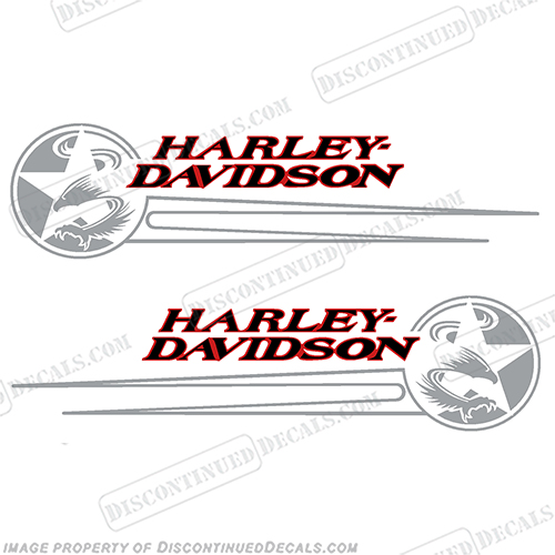 Harley Davidson Softail Gas Tank Decals -Silver/Red (Set of 2) 1992-1993   harley, harley davidson, harleydavidson, fuel, 92, 93, 92, 92, 93, 93, 1992, 1993, fat, boy, soft, tail, softtail, INCR10Aug2021