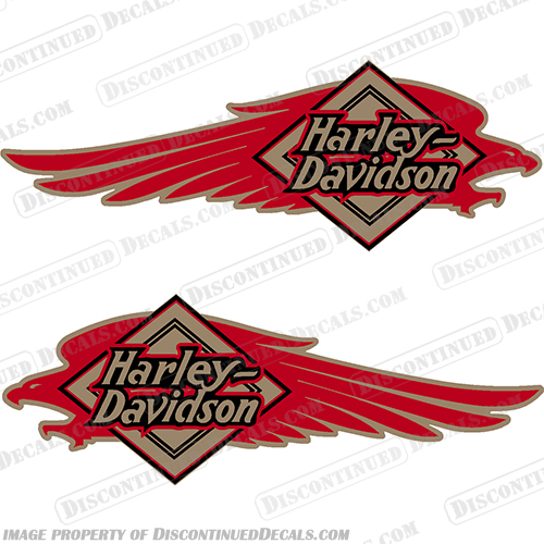 Harley-Davidson FXSTC Softail Decals Gold / Red (Set of 2) - Fuel Tank Decal  Harley-Davidson, fxstc, Decals,  gold, red, set, of, 2, (Set of 2), 14471, Harley, Davidson, Harley Davidson, soft, tail, 1995, 1996, 96, softtail, soft-tail, softail, harley-davidson, Fuel, Tank, Decal, INCR10Aug2021