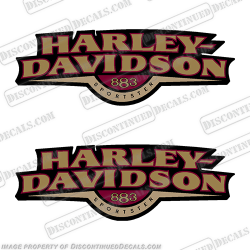 Harley Davidson Sportster 883 Decals Gold / Burgundy (Set of 2)  2008 2009 2010  harley, harley davidson, harleydavidson, fuel, 92, 93, 92, 92, 93, 93, 1992, 1993, fat, boy, sport, sportster, 883, 1448095, 2008, 2009, 2010, harley, davidson, sportster, xl883l, xl883, 883l, gold, burgundy, 13304-08 