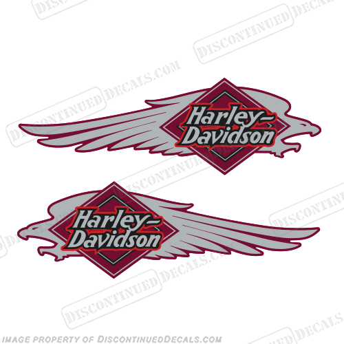Harley-Davidson FXSTC Softail Decals Silver / Red (Set of 2) - Fuel Tank Decal   Harley-Davidson, fxstc, Decals,  silver, (Set of 2), 14471, Harley, Davidson, Harley Davidson, soft, tail, 1995, 1996, 96, softtail, soft-tail, softail, harley-davidson, Fuel, Tank, Decal, INCR10Aug2021