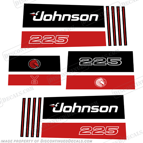 Johnson 225hp V8 Sea Horse Decals - Early 1990s 225, sea, horse, seahorse, 1990, 1991, 1992,1 993, 1994, 1995, 19996, 1997,  hp, outboard motor, tiller, engine, v8 decal, sticker, kit, set, INCR10Aug2021