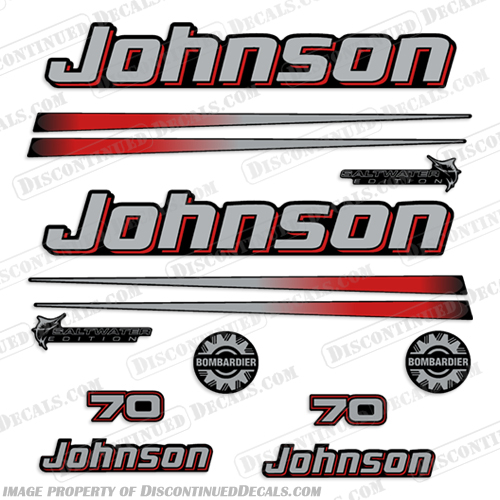 Johnson 70hp Saltwater Decals (Grey Cowl) 2002 2003 2004 2005 2006 johnson, 90, hp, 90hp, graphite, grey, cowl, saltwater, edition, decal, sticker, kit, set, of, decals, stickers, 2002, 2003, 2004, 2005, 2006, 02, 03, 04, 05, 06,