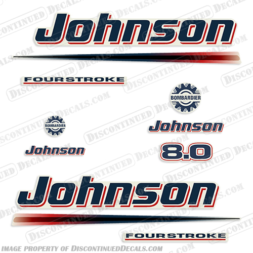 Johnson 8 hp 2002 - 2007 Decals  johnson, outboard, outboards, engine, motor, decal, kit, set, ocean, pro, red, 4, stroke, four, fourstroke, four stroke, 9.9, 9.9hp, 9hp, 10hp, 9, 2002, 2003, 2204, 2005, 2006, 2007