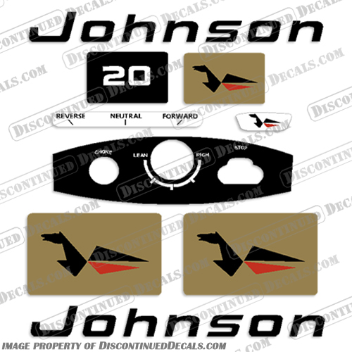 Johnson 1968 20hp Full Decal Kit  johnson, decals, 20, hp, vintage, antique, outboard, motor, engine, decal, sticker, kit, set, 1968