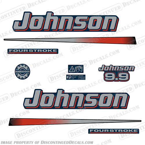 Johnson 9.9hp 2002 - 2007 Decals - Blue Cowl / Silver Text johnson, outboard, outboards, engine, motor, decal, kit, set, ocean, pro, red, 4, stroke, four, fourstroke, four stroke, 9.9, 9.9hp, 9hp, 10hp, 9, 2002, 2203, 2204, 2005, 2006, 2007, silver, text