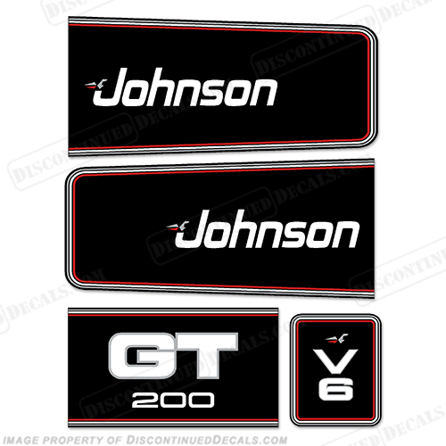 Johnson 1990's GT 200 Decals with white accents 1991, 1992, 1993, 1994, 1995, gt200, gt150, 150, gt, v6, VJ150SLEI6, VJ200SLEI6, INCR10Aug2021