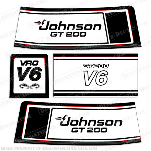 Johnson GT 200hp V6 White Engine Cowl Decals - 1986 1987 1988 johnson, decals, gt, 200, hp, v6, 1989, 1990, outboard, engine, decal, kit, set, White, engine, cowl, 1986, 1987, 1988, 1986 - 1888, 86, 87, 88, 86 - 88