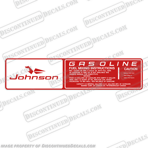 Johnson 3 Gallon Gas Tank Decal - Mid 1960s  johnson, 3, fuel, gas, gasoline, tank, decal, sticker, label, INCR10Aug2021