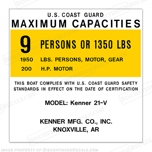 Kenner 21-V Capacity Decal - 9 Person INCR10Aug2021