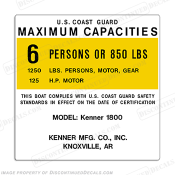 Kenner 1800 Capacity Decal - 6 Person INCR10Aug2021