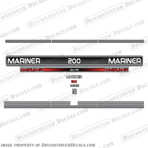 Mariner Magnum EFI 200hp Decal Kit 2.5L 1993 1994 1995 1996 mariner, decals, 150hp, 2.5, litre, liter, magnum, iii, III, EFI, 1993, 1994, 1995, 1996, 1992, outboard, engine, motor, cowl decal, stickers, EFI, 200, 200hp