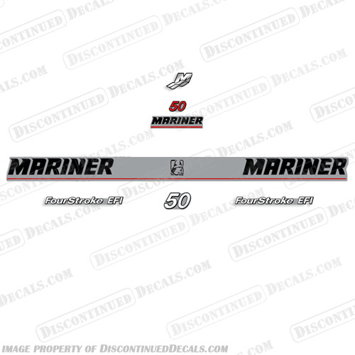 Mariner 50hp Fourstroke EFI Decal Kit - 2000 2001 2002 mercury, 50 hp. mariner, 50, 50hp, hp, four, stroke, fourstroke, decal, sticker, decals, stickers, EFI, efi