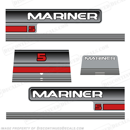 Mercury Mariner 5hp Decal Kit - 1995+ Mercury, Mariner, 5, 5hp, 1994, 1995, 1996, 94, 95, 96, outboard, engine, motor, decal, sticker, kit, set, INCR10Aug2021