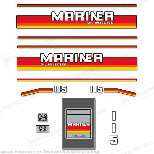 Mariner 115hp Decal Kit - 1980 1981 1982 1983 1984 1985 1986 1987 1988 1989 Mariner, 115, hp, outboard, motor, engine, decal, sticker, kit, set, of decals, stickers, 1980, 1981, 1982, 1983, 1984, 1985, 1986, 1987, 1988, 1989