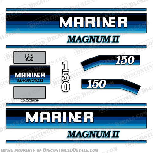 Mariner 150hp Magnum II Outboard Decals - 1988 (Blue) mariner, magnum, 150hp, 150 hp, II, ii, 2, magnumII, outboard, decals, kit, stickers, boat, engine, 1988, blue, version,