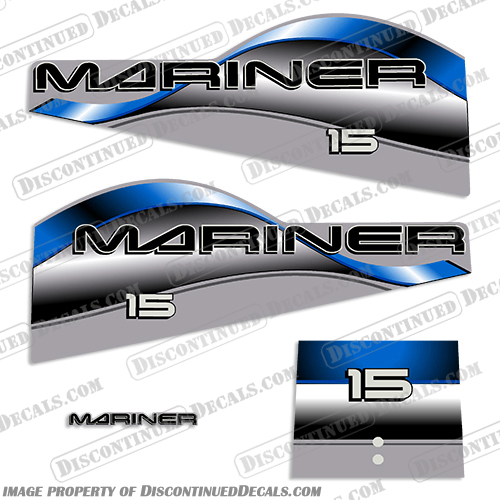 Mariner 15hp Decal Kit - 1996 - 1997 - Blue Mariner, 15hp, 15, hp, horsepower, horse, power, Decal, Decals, Kit, 1996, 1997, Blue,