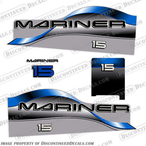 Mariner 15hp Outboard Decal Kit - 1996 - 1997 - Blue Mariner, 15hp, 15, hp, horsepower, horse, power, outboard, Decal, Decals, Kit, 1996, 1997, Blue,