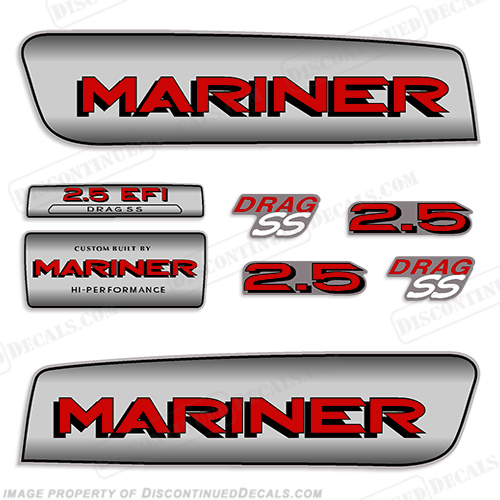 1998 Mariner 2.5 EFI Drag SS Hi-Performance Alien Decals - Red mariner, 250, 2.5, hp, 250hp, 250 hp, efi, super, mangum, decals, boat, kit, stickers, custom, red, silver, 1998, 2006, hi-perfomance, built, alien, cowl, EFI, Drag, SS, Hi, Performance, Hi-Performance, 1998, Red