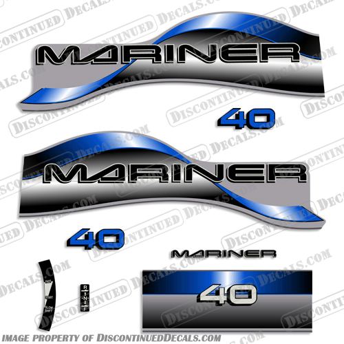 Mariner 40hp Decal Kit - 1996 - 1997 - Blue Mariner, 40, 40hp, hp, horse, power, horsepower, decal, decals, kit, 1996, 1997, blue,