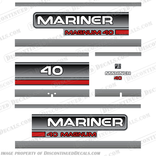 Mariner Magnum 40hp Decal Kit - 1994-1998 mercury, 40 hp. mariner, 40, 40hp, hp, four, stroke, fourstroke, decal, sticker, decals, stickers, 1993, 1994, 1995, 1996, 1997, 1998, 93, 94, 95, 96, 97, 98, two, kit, magnum