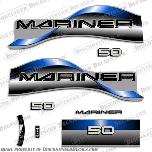 Mariner 50hp Decal Kit - 1996 - 1997 - Blue Mariner, 50, 50hp, hp, horse, power, horsepower, decal, decals, kit, 1996, 1997, blue,