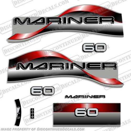 Mariner 60hp Decal Kit -Red- 1996-1999 mariner, 60, hp, outboard, motor, engine, decal, sticker, kit, set, 1994, 1995, 1996, 1997, 1998, 1999