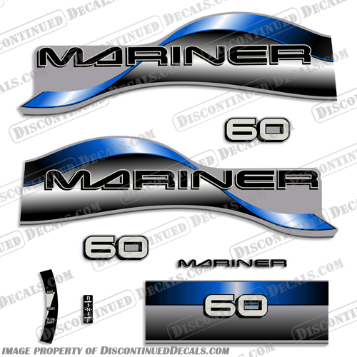 Mariner 60hp Decal Kit - 1996 - 1997 - Blue Mariner, 60, 60hp, hp, horse, power, horsepower, decal, decals, kit, 1996, 1997, blue,